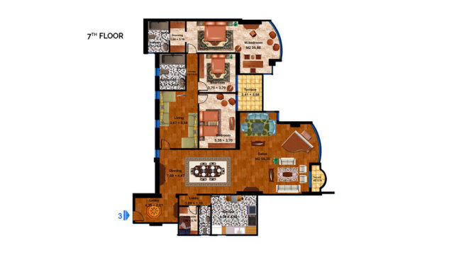 Apartment 3B Total area 322 m<sup>2</sup>