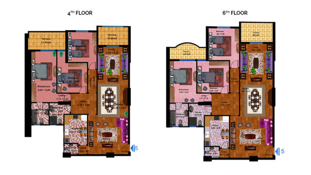 Apartment 5C Total area 218 m<sup>2</sup> to 231 m<sup>2</sup>